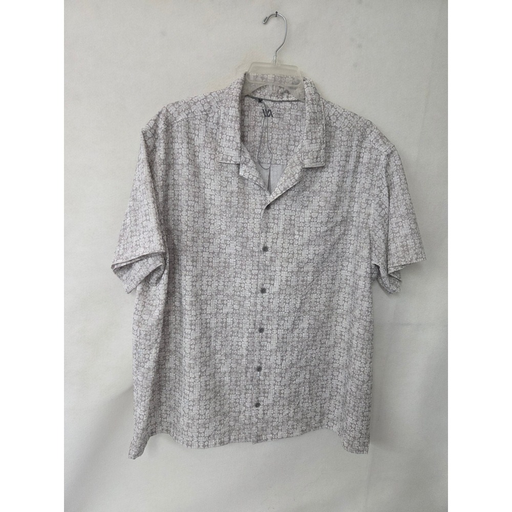 VRST Mens XXL Short Sleeve Button Down Shirt Geometric Print Grey White NWOT